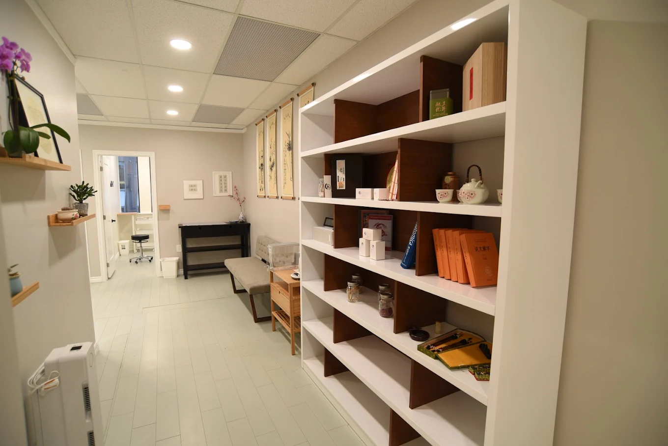 Qi TCM Treatment Room with Traditional Chinese Medicine Herbs and Equipment